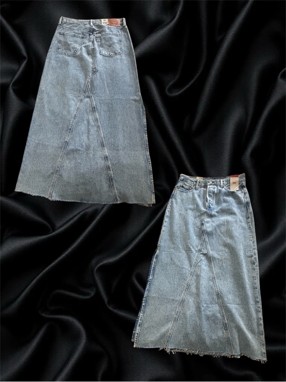 Denim Panel Midi Skirt - Light Blue